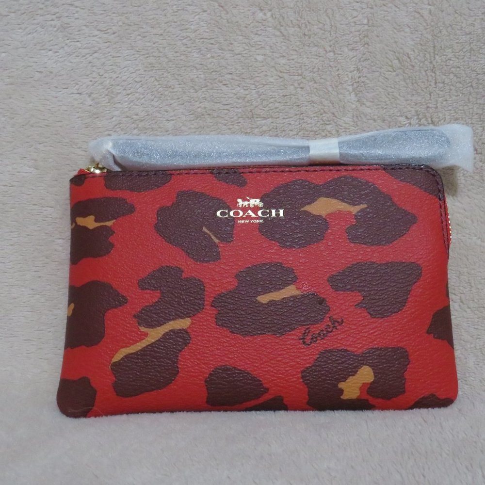 Coach Leopard Print Corner Zip Wristlet